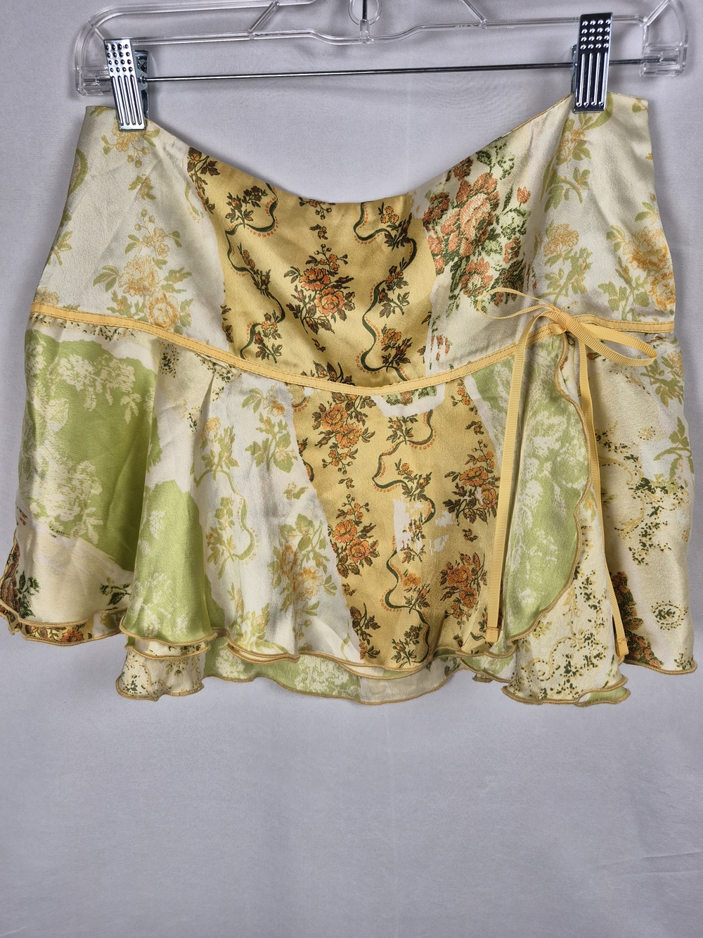 Kimchi Blue Yellow and Green Floral Wrap Mini Skirt Size M - Picture 2 of 7